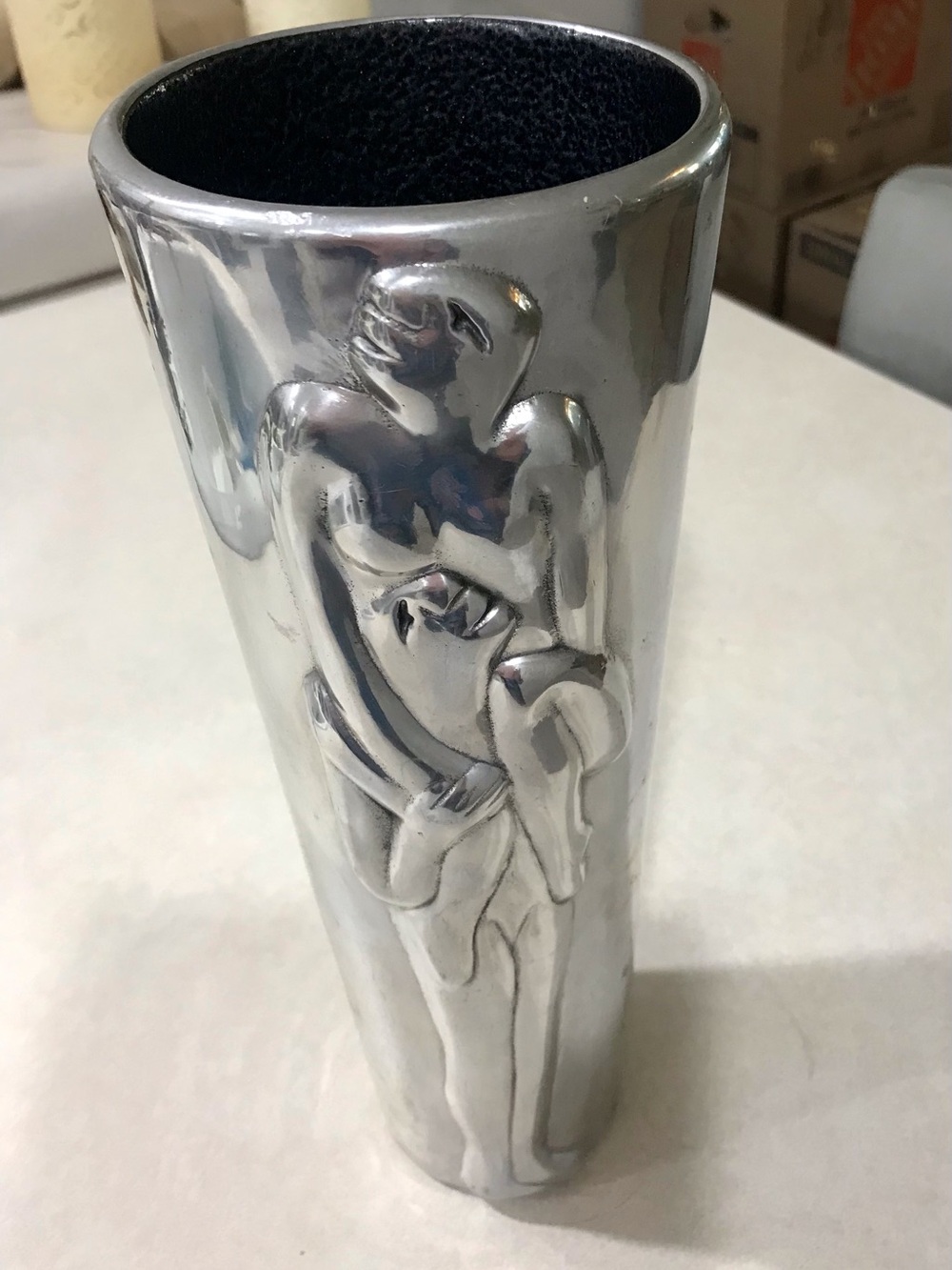 Carrol Boyes, Silver Aluminum Sculpted Art Acrobat Couples Metal Vase